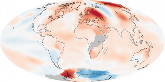 Аномалии глобальной температуры, июль 2010